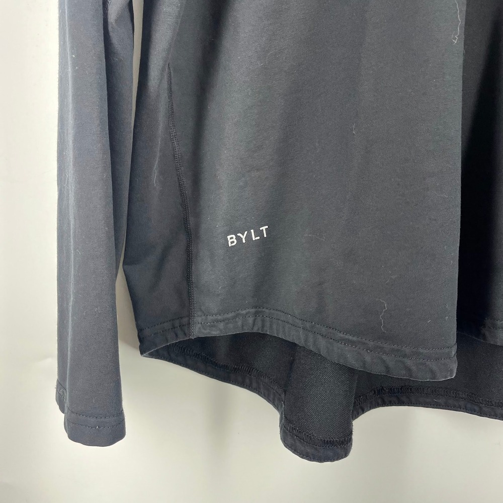 BYLT Basics Mens Drop Cut Long Sleeve Shirt Black Curved Hem Crew Neck Size XL - Picture 8 of 16
